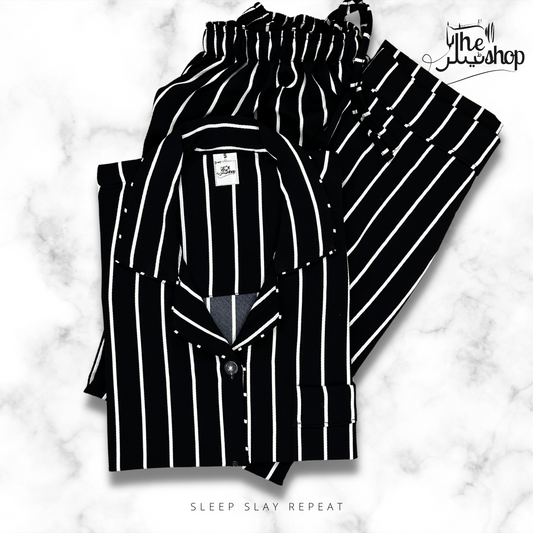 Black Stripes, Collared Shirt & Pjs Set