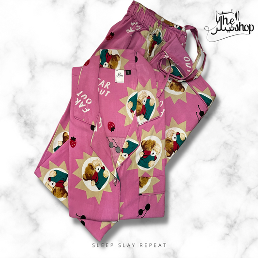 Pink Bear, Collared Shirt & Pjs Set