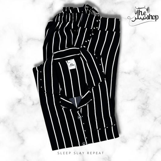 Black & White Stripes , Collared Shirt & Pjs Set