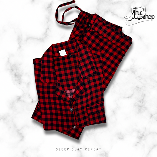 Red Checkered, Collared Shirt & Pjs Set