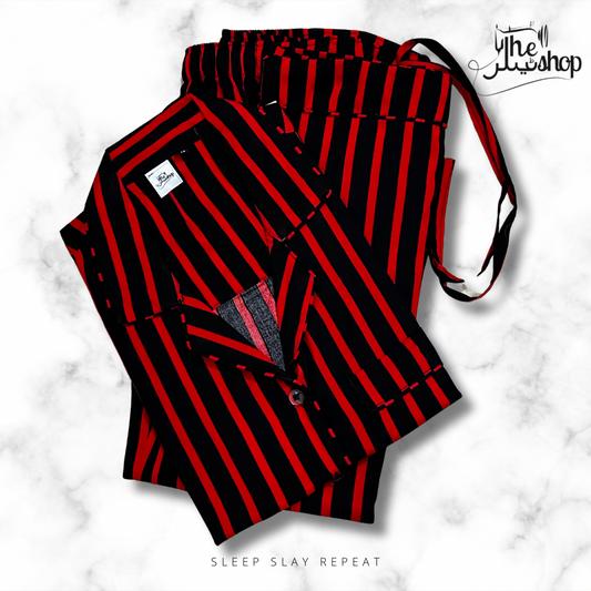 Red Stripes , Collared Shirt & Pjs Set