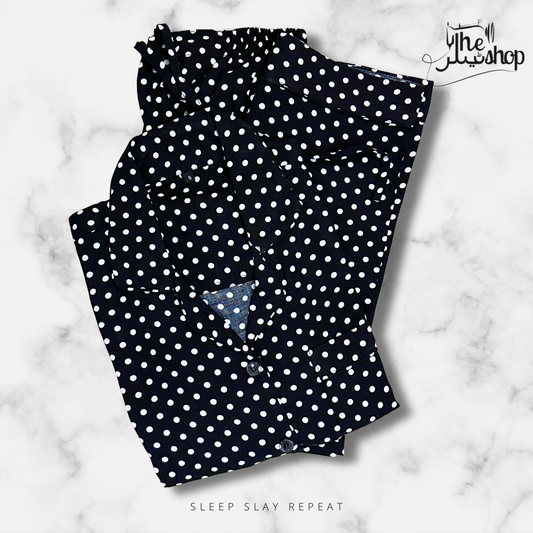 Black Polka Dots, Collared Shirt & Pjs Set