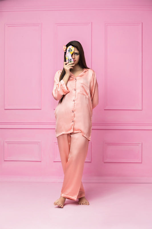 Pink Silk, Collared Shirt & Pjs Set