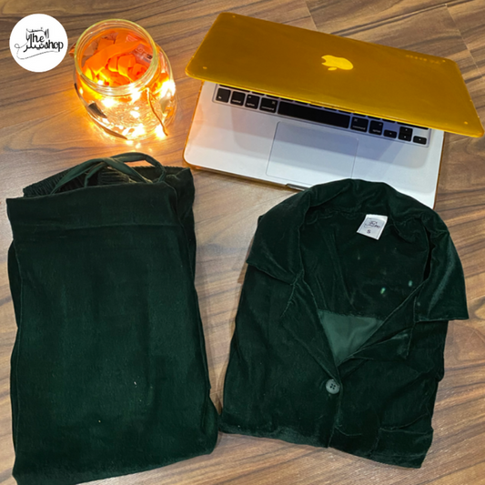 Emerald Green velvet, Collared shirt and pjs set