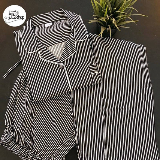 Black Thin Stripes, Collared Shirt & Pjs Set